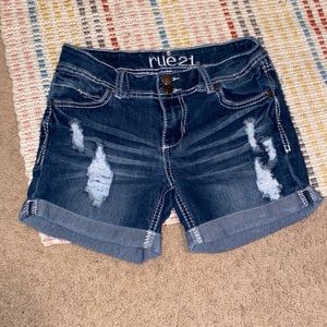 Rue21 Cuffed Low-Rise Dark-Wash Denim Shorts